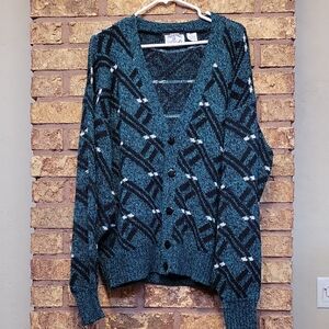 Vintage Sostanza Fashion Police Cozy Geometric Cottagecore Cardigan Size XL